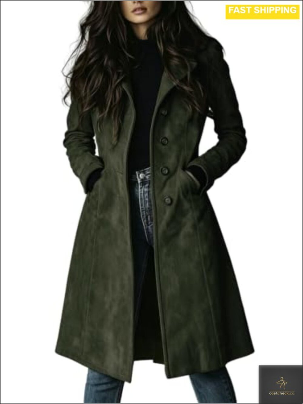 Faux Suede Leather Trench Coat Single Breasted Long Pockets